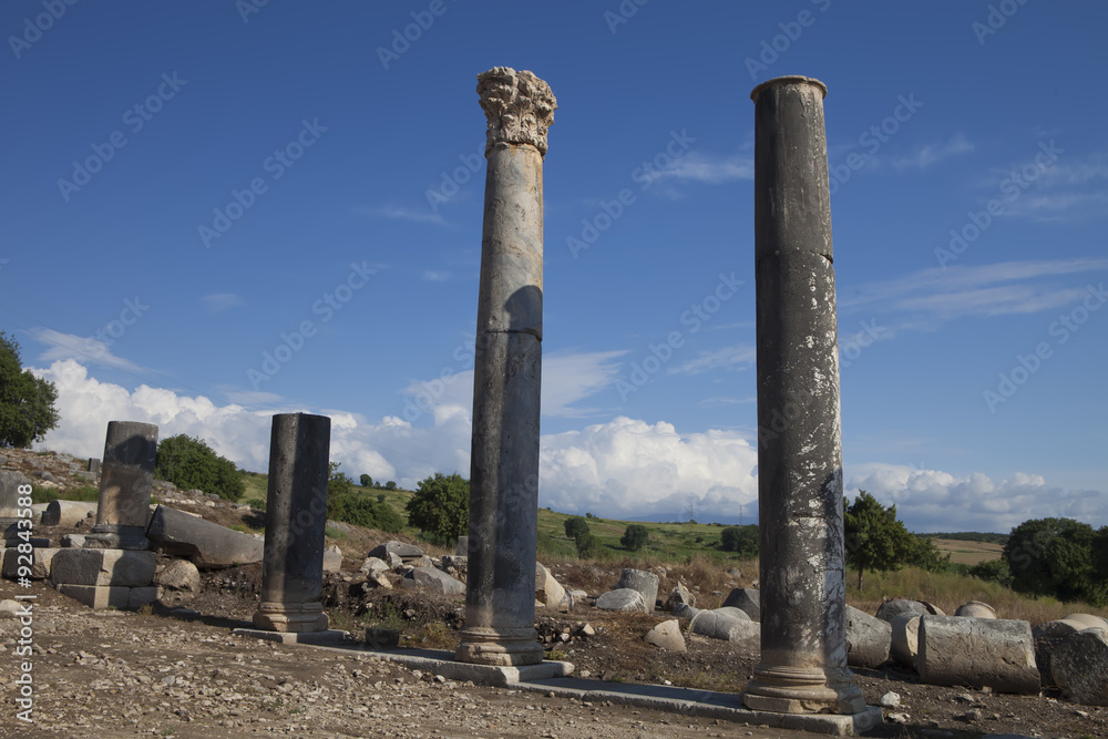 Roman columns below the castle Castabala, Turkey