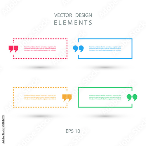 Set of color square quote text bubbles. Vector illustration.