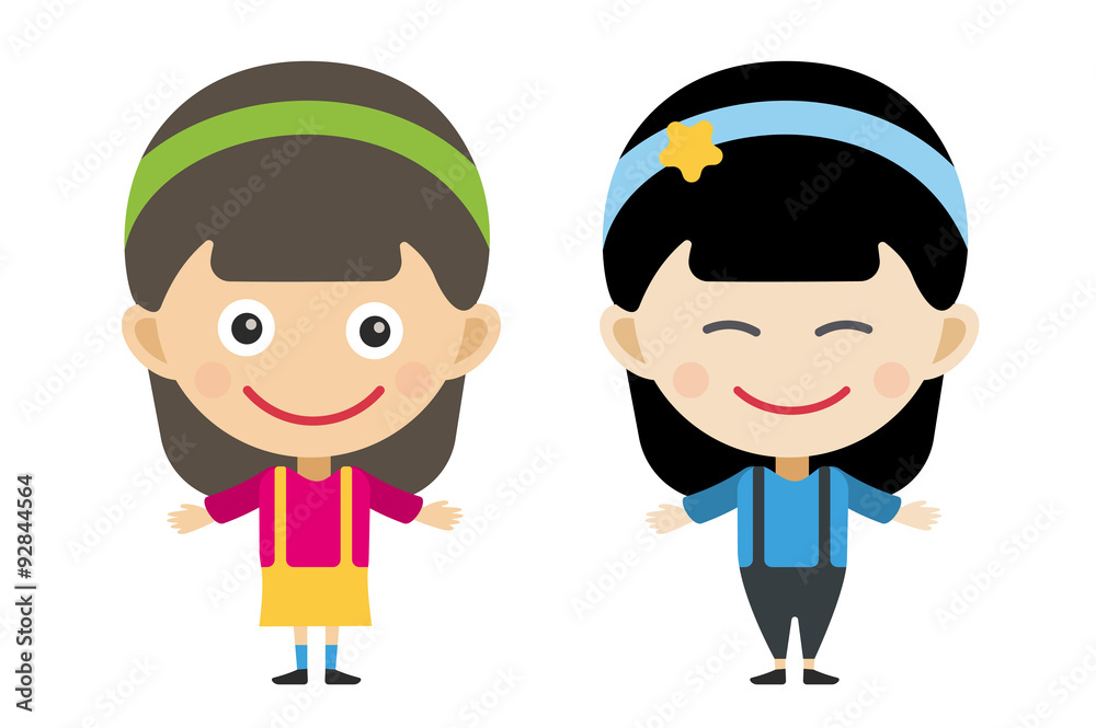Japanese and indian cartoon vector girls in different costumes Japanese and indian cartoon vector girls in different costumes