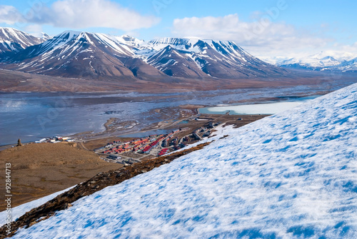 View to Longyearbyen from the hills above, Svalbard photo