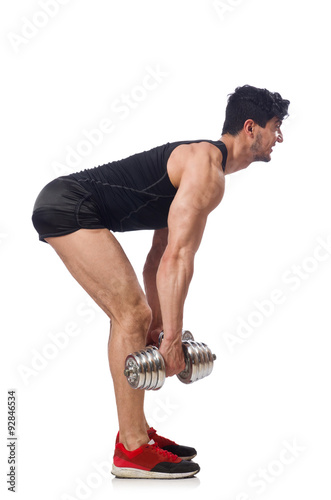 Man with dumbbells isolated on white