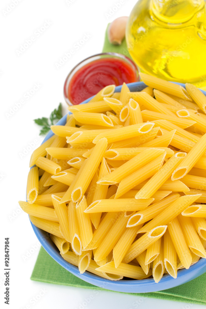 pasta penne isolated on white