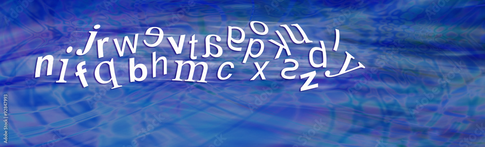 Dyslexia Alphabet with reversed letters - wide blue header with a jumbled moving complete alphabet showing six characters reversed depicting dyslexia with plenty of copy space beneath Dyslexia Alphabet with reversed letters - wide blue header with a jumbled moving complete alphabet showing six characters reversed depicting dyslexia with plenty of copy space beneath