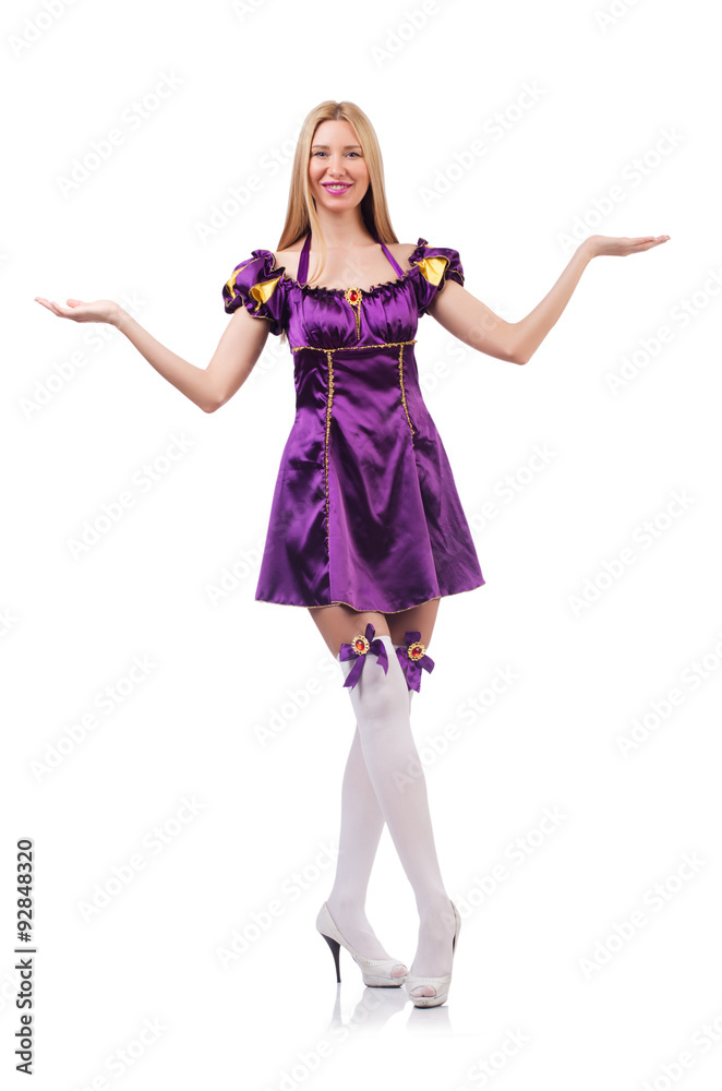 Cute girl in purple masquerade dress isolated on white Cute girl in purple masquerade dress isolated on white