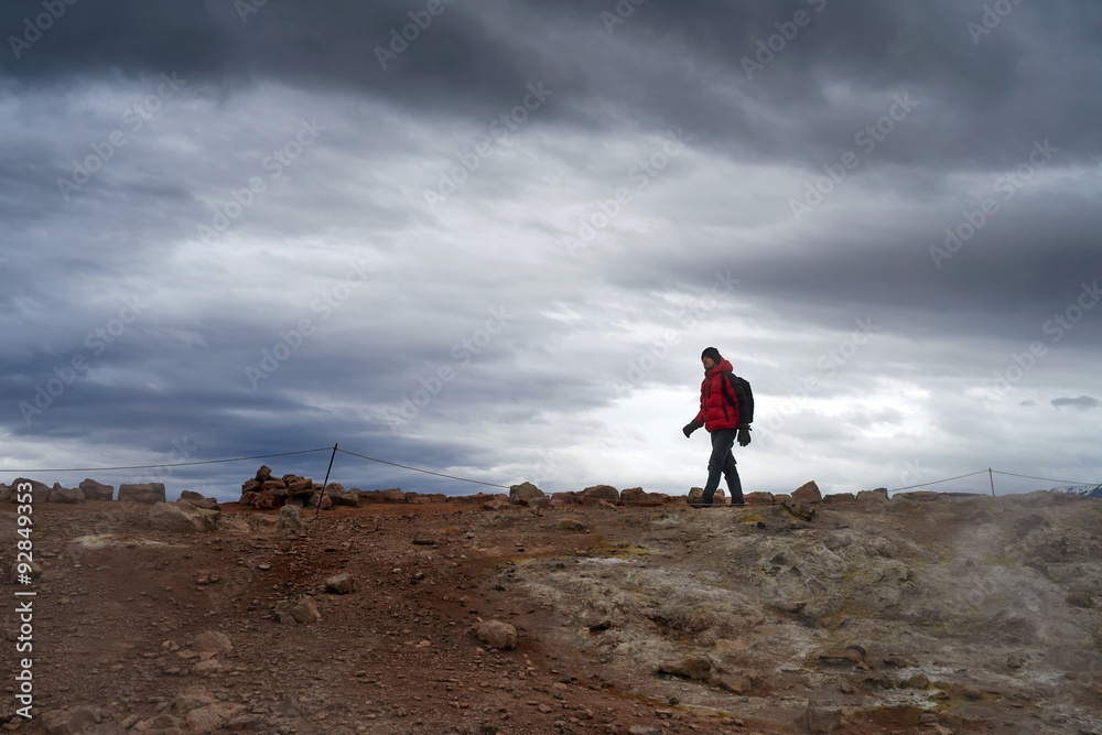 hiker in gloomy skies