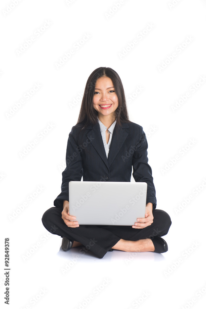 asian chinese female sitting and using laptop asian chinese female sitting and using laptop