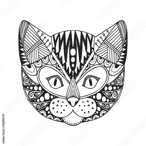 Ornamental head of cat, trendy ethnic zentangle design, hand drawn, vector