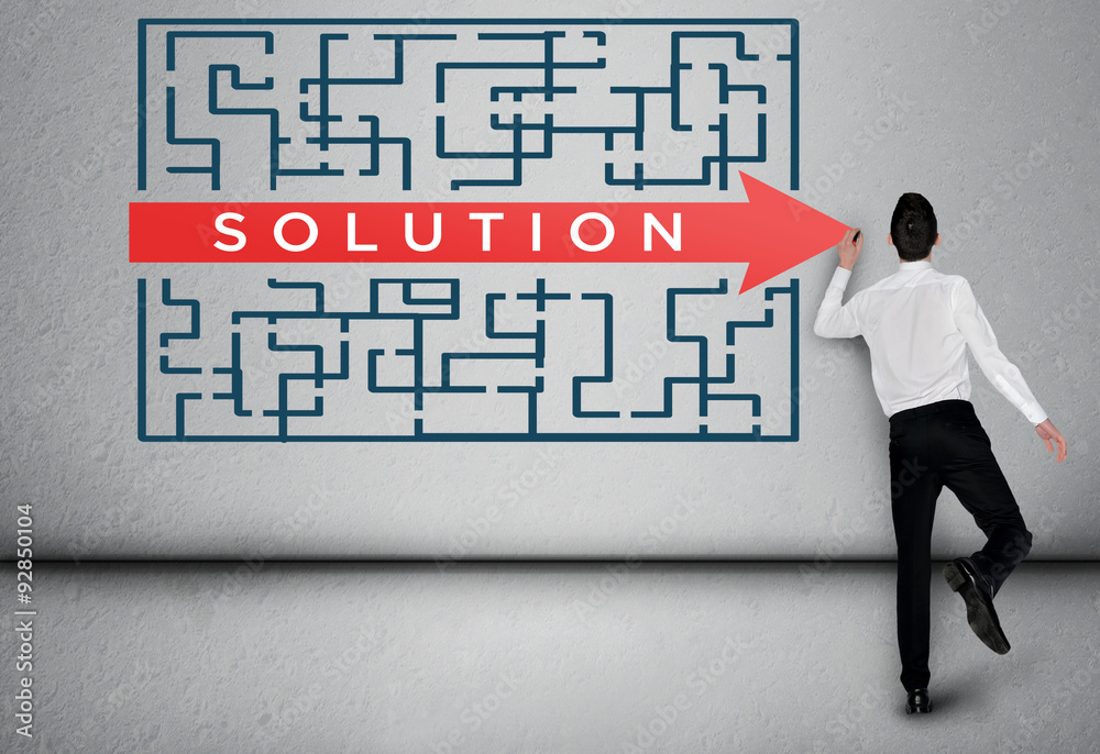 Business man thinking Solution word maze Business man thinking Solution word maze