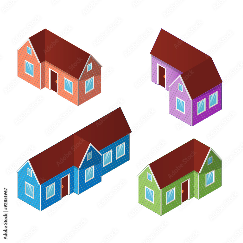 custom made wallpaper toronto digitalSet of four isometric buildings isolated on a white background.