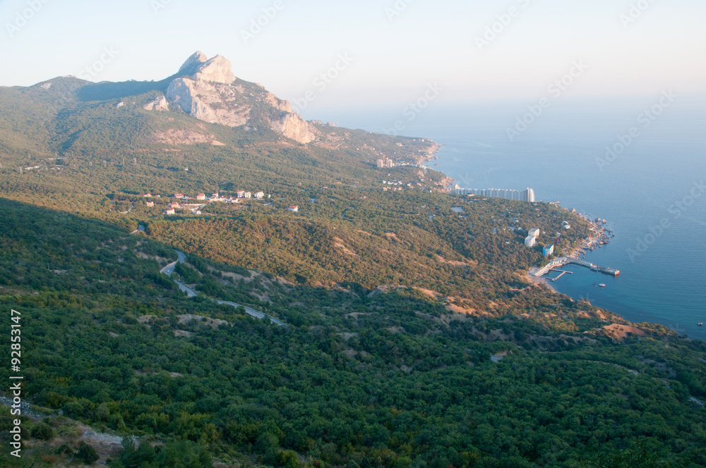 Landscape view of Foros coastline at sunset, south of Crimea