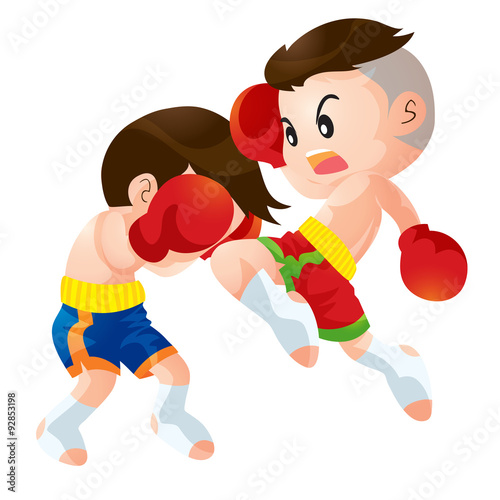 Cute Thai boxing kids fighting actions knee over strike