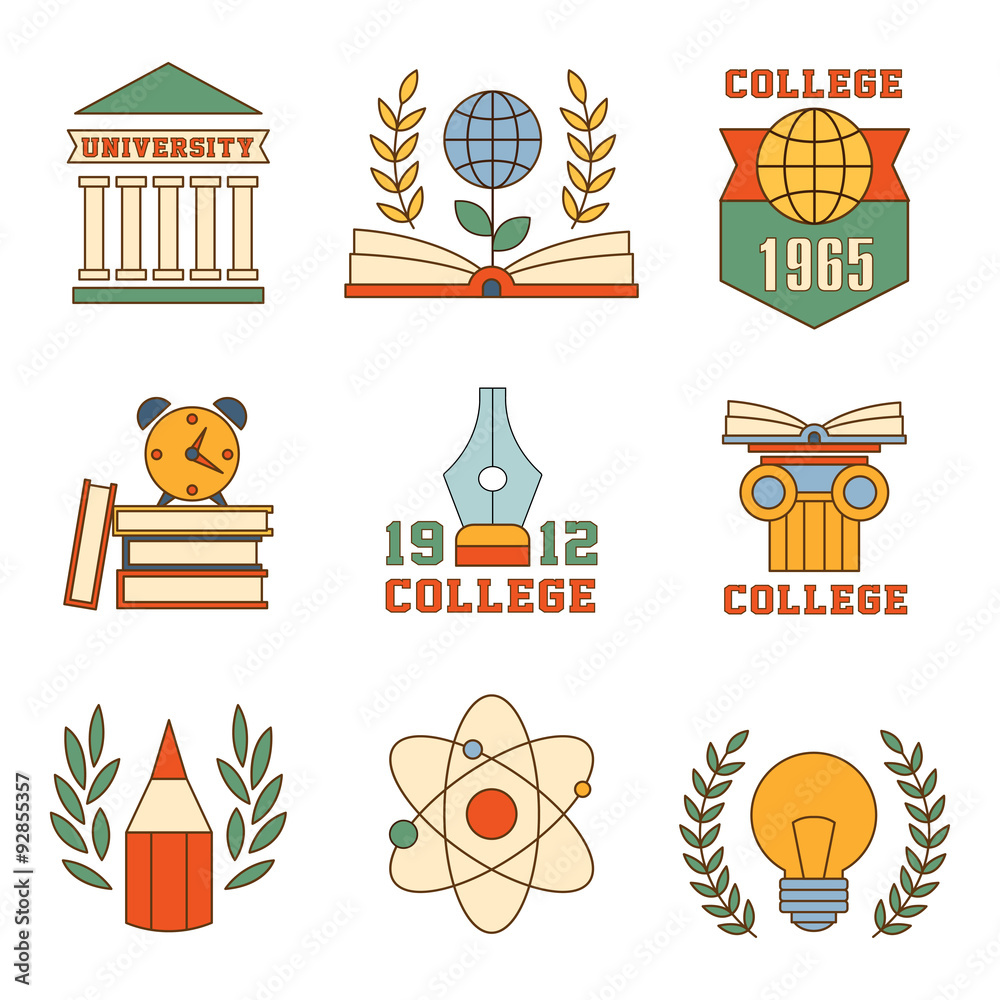 Naklejka premium Education and College Set of Icons Vector Illustrations in Flat