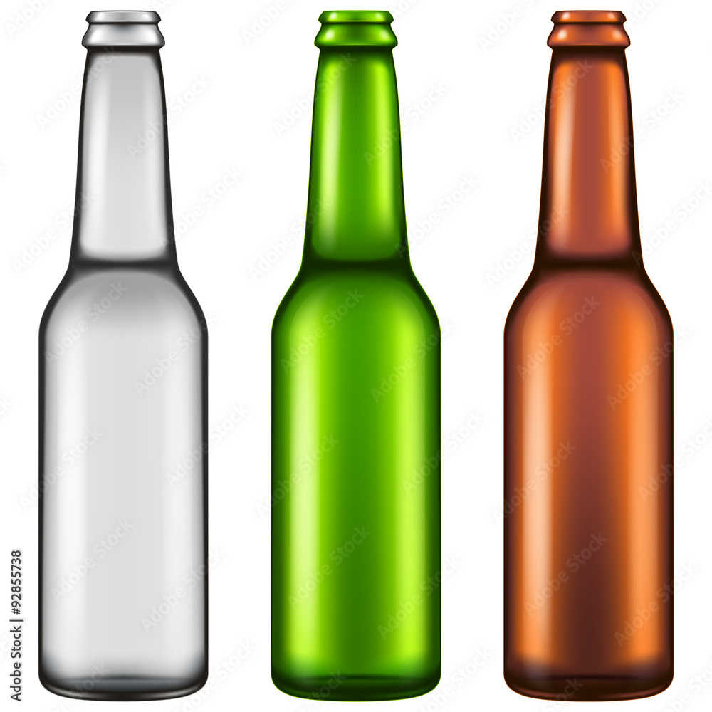 Set of three realistic looking empty beer bottles. Vector illustration. Set of three realistic looking empty beer bottles. Vector illustration.