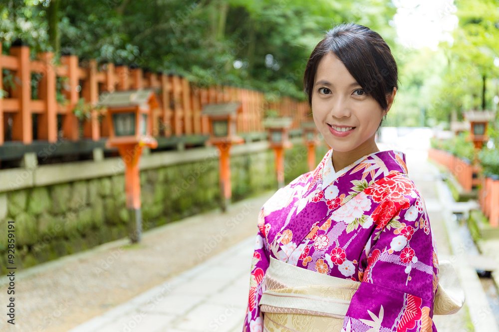 Japanese woman with traditional costume in temple Japanese woman with traditional costume in temple