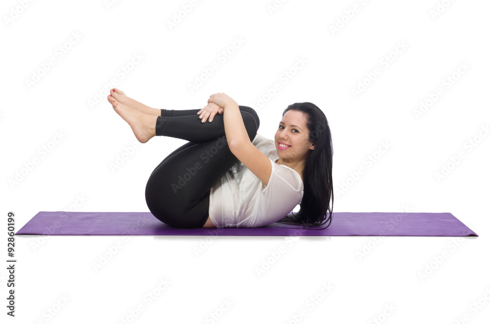 Woman doing exercises on white Woman doing exercises on white