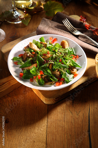 Delicious autumn salad with king oyster mushrooms