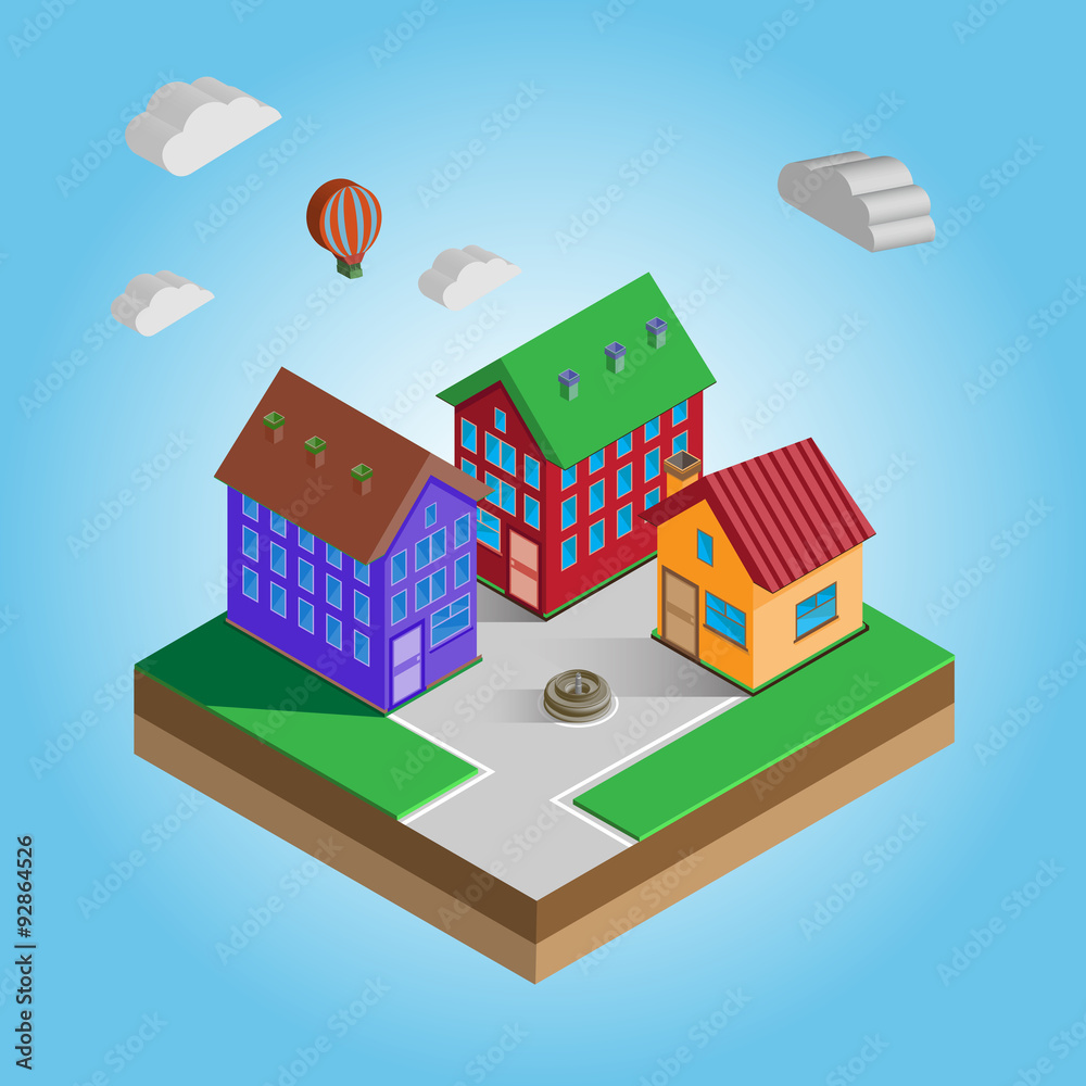 Isometric Colorful Houses on a Street