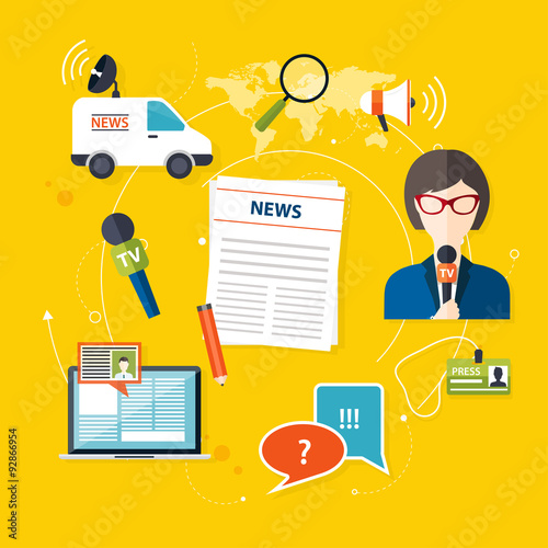 Journalism press news reporter. Set of vector journalism icons i
