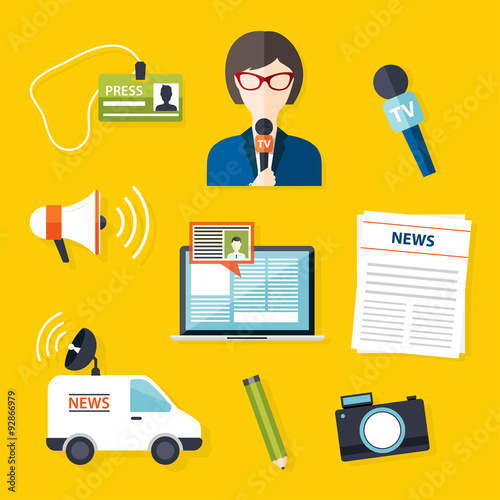 Journalism press news reporter. Set of vector journalism icons i