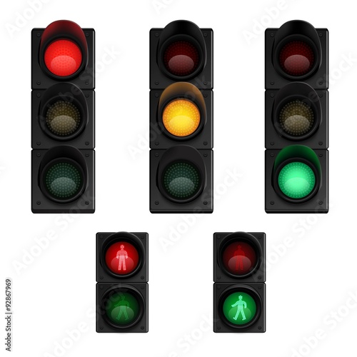 Trafic lights realistic pictograms set