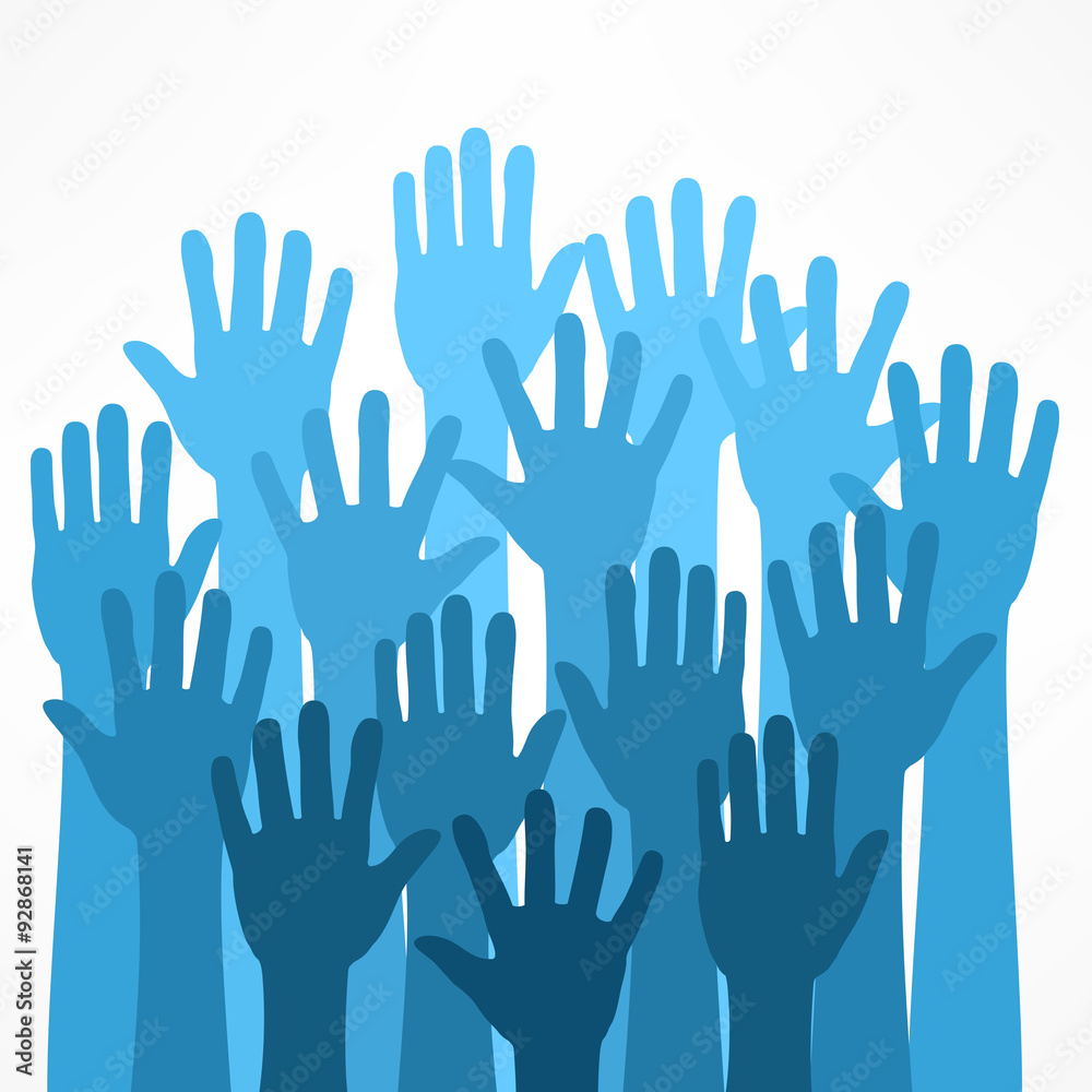 Raised hands on white, illustration