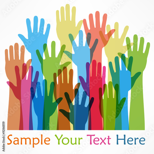 Raised hands color, on white, illustration