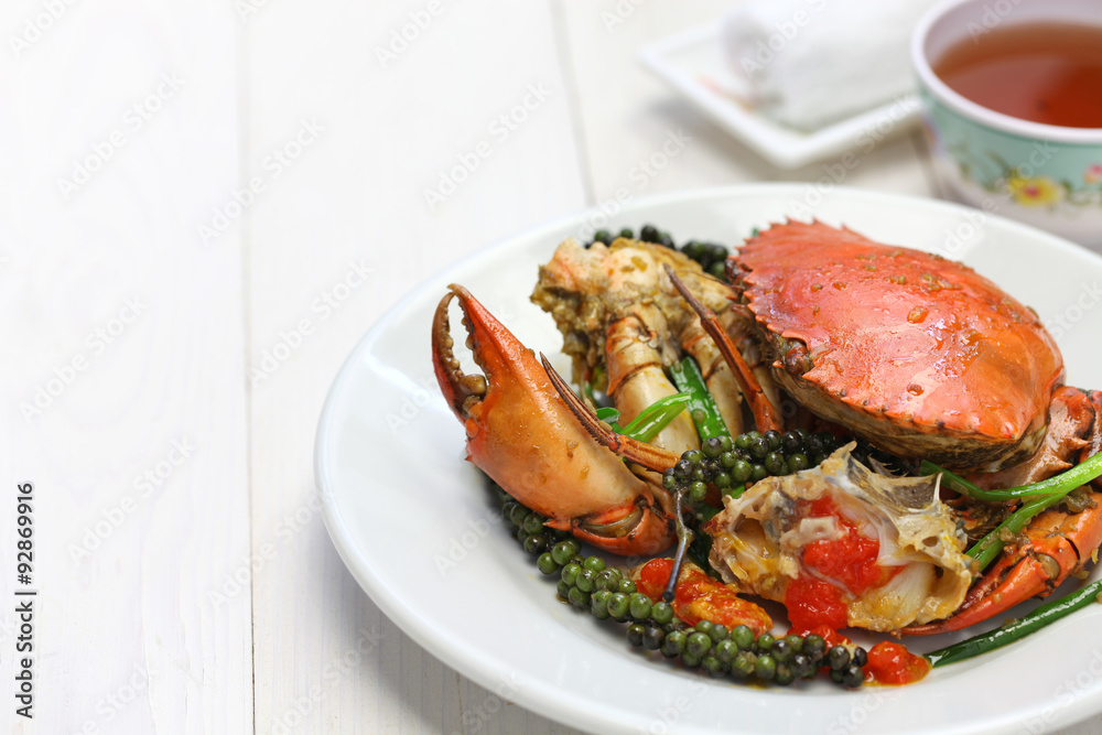 stir-fried crab with green kampot pepper, cambodian cuisine stir-fried crab with green kampot pepper, cambodian cuisine