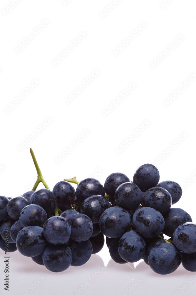 Fresh grape cluster on white with water drops Fresh grape cluster on white with water drops