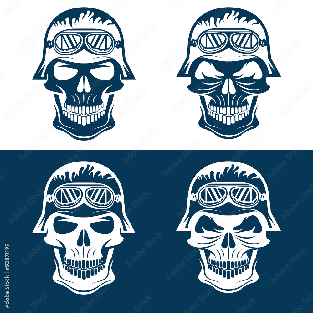 skull in helmet set, biker theme vector design template