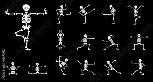 Set vector design elements: funny skeletons - kung fu