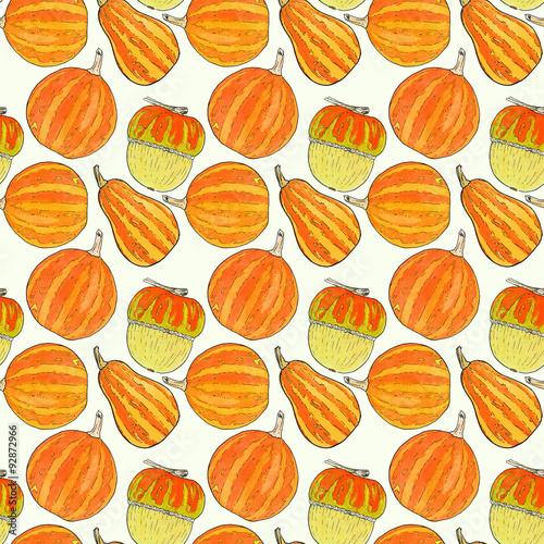 Pumpkin. Halloween and Thanksgiving day theme. Seamless pattern
