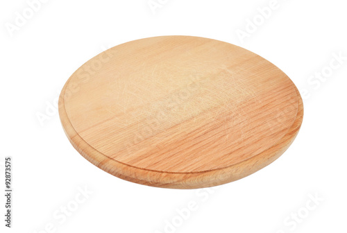 Wooden cheese board, isolated on white background