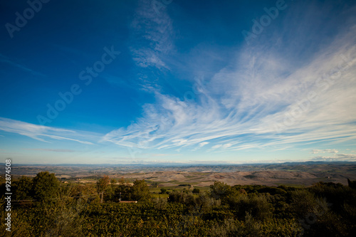 Beautiful autumn Tuscany vineyards view
