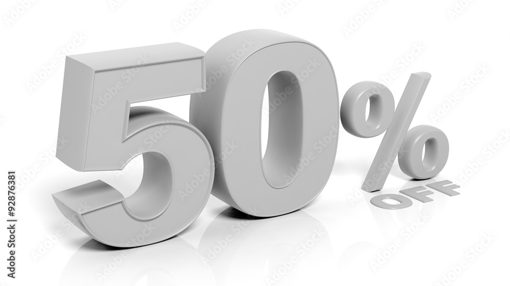 50% 3D numbers,isolated on white background. 50% 3D numbers,isolated on white background.