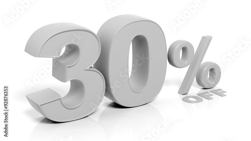 30% 3D numbers,isolated on white background.
