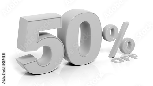 50% 3D numbers,isolated on white background.
