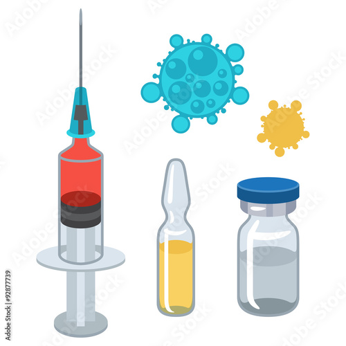 Syringe and vaccine set of medical tools for vaccination