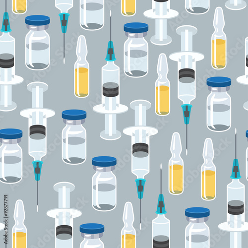 Syringe and vaccine medical conceptual seamless pattern