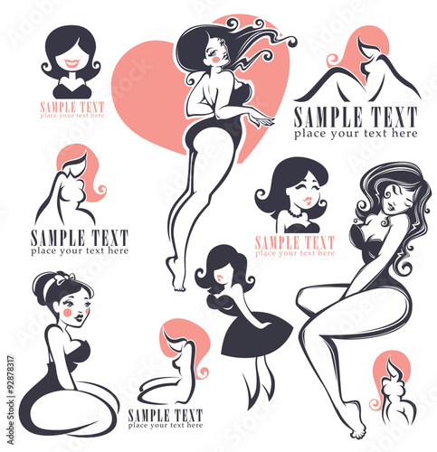vector collection of pinup girls illustration and logo