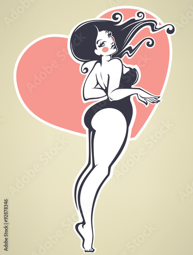 sexy plus size pinup girl on beige background