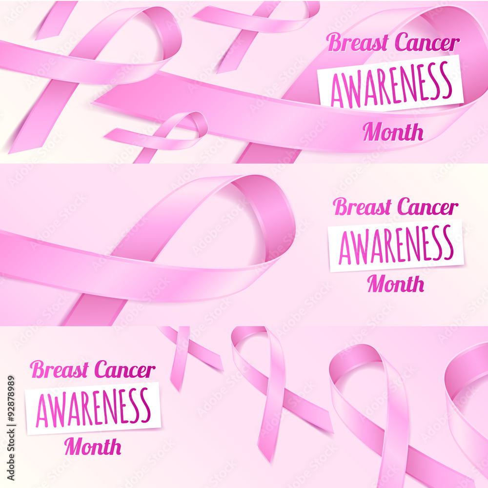 Pink ribbon breast cancer awareness symbols banners set. Pink ribbon breast cancer awareness symbols banners set.
