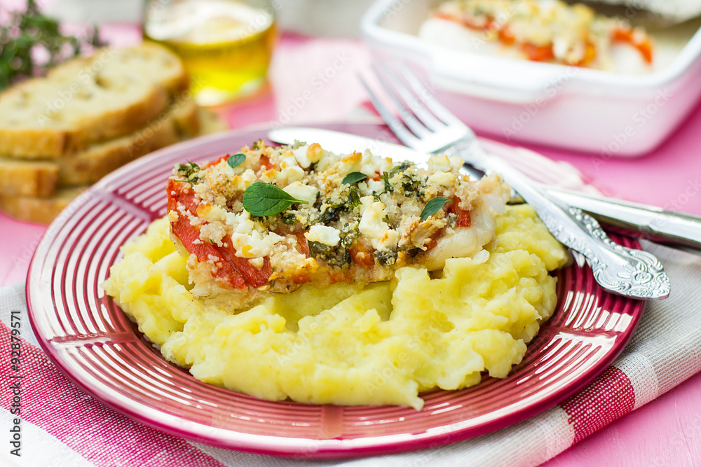 Cod fish with bell pepper and feta cheese