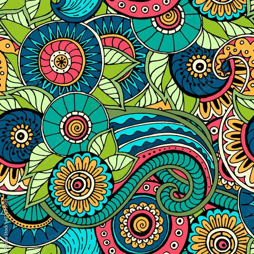 Seamless pattern with flowers. Ornate zentangle texture.