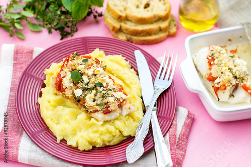 Cod fish with bell pepper and feta cheese