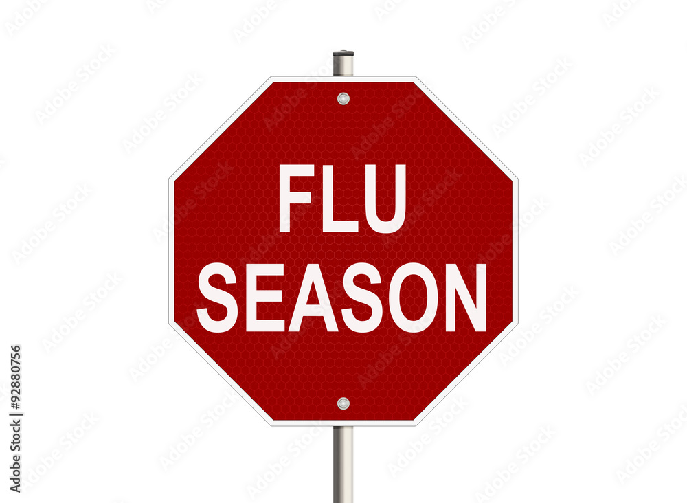 Obraz premium Flu season. Road sign on the white background. Raster illustration.