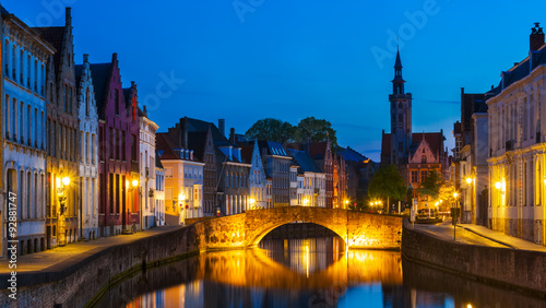 Bruges night cityscape, Belgium