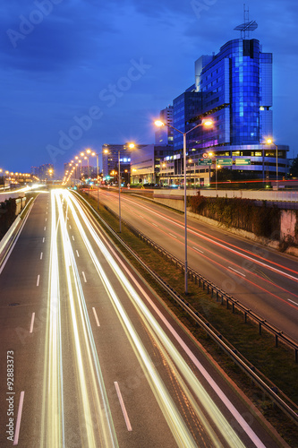 Freeway in centre of Katowice in the evening.