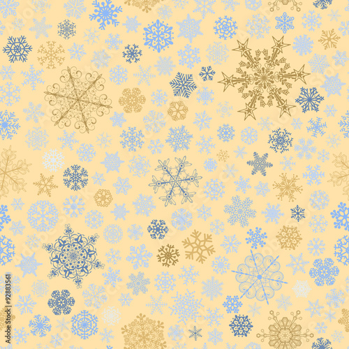 Seamless pattern of snowflakes  multicolored on beige