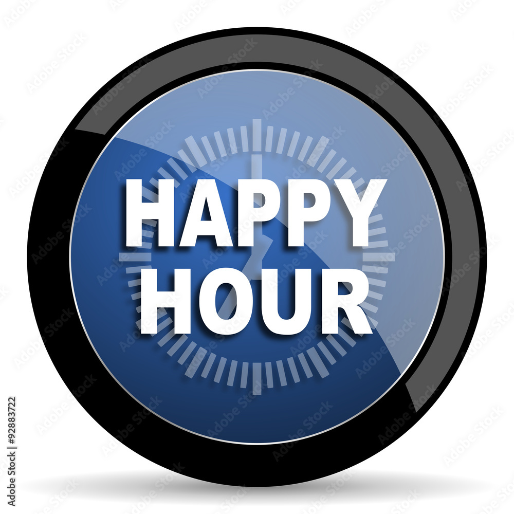 happy hour blue circle glossy web icon on white background, round button for internet and mobile app happy hour blue circle glossy web icon on white background, round button for internet and mobile app