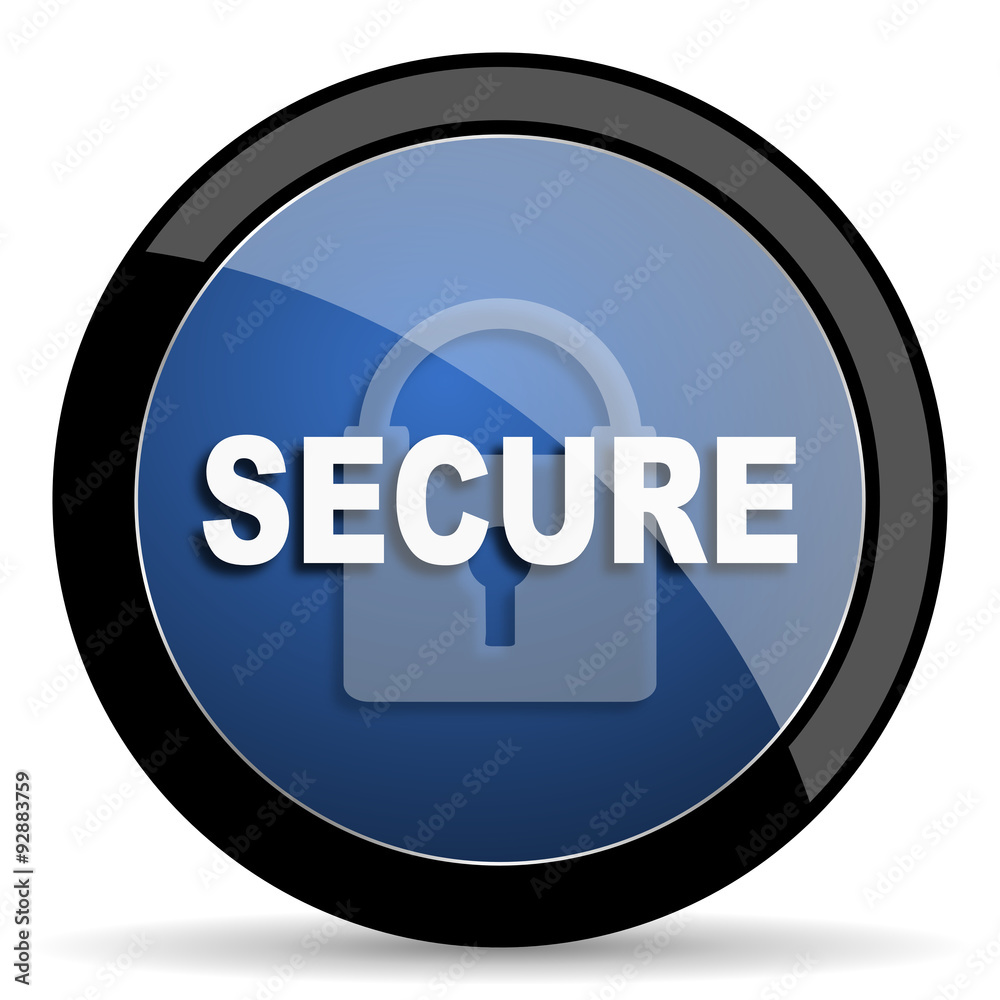secure blue circle glossy web icon on white background, round button for internet and mobile app secure blue circle glossy web icon on white background, round button for internet and mobile app
